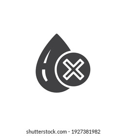 Water drop and cross mark vector icon. filled flat sign for mobile concept and web design. Poor water quality glyph icon. Symbol, logo illustration. Vector graphics