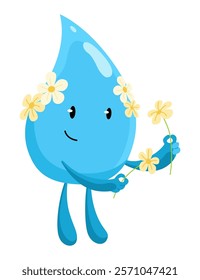 Water drop. Cute aqua character. Sticker for social networks. Cartoon flat vector illustrations isolated on white background