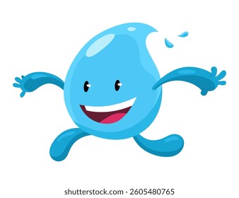 Water drop. Cute aqua character. Sticker for social networks. Cartoon flat vector illustrations isolated on white background
