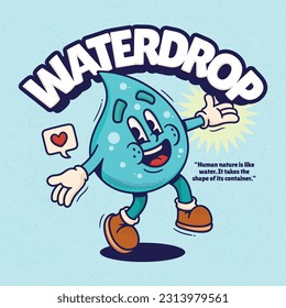 Water Drop Cute Trendy Retro Cartoon Vector Hand Drawn