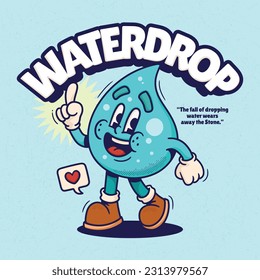 Water Drop Cute Trendy Retro Cartoon Vector Hand Drawn