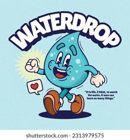 Water Drop Cute Trendy Retro Cartoon Vector Hand Drawn