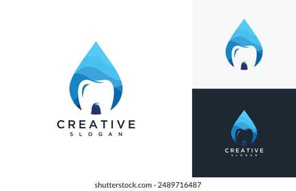 Gota de agua y Plantilla de diseño de logotipo dental. Diseño de logotipo de agua dental	