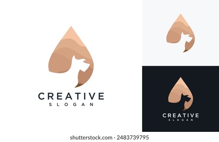 Water drop and dog logo design template. Dog water logo design inspiration	