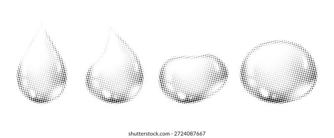 Water Drop Dotted Halftone Effect Vector Illustration Set
