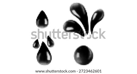 Water Drop Dotted Halftone Effect Vector Illustration Set