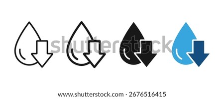 Water drop with down arrow icon. Water droplets with a downward pointing arrow. Vector illustration