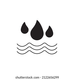 Water drop dripping in sea icon in black flat glyph, filled style isolated on white background