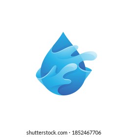 Water Drop Droplet and Abstract Liquid Splash Logo with 3D Gradient Color