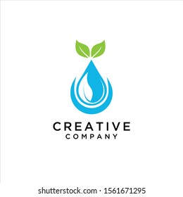 Water drop / droplet with leaf logo design ,  logo design inspiration