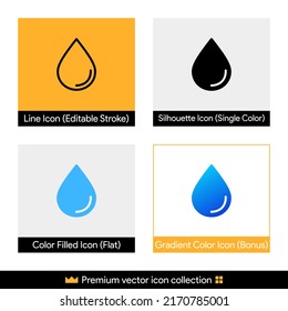Water drop or droplet vector icon collection for website design, app, UI, isolated on background. Premium icon set. EPS 10 vector illustration.