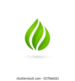 Water drop eco leaves logo design template icon. May be used in ecological, medical, chemical, food and oil design. 