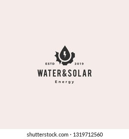 water drop electric gear solar energy logo vintage retro hipster vector icon