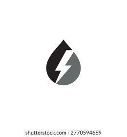 Water Drop and Electricity or Lightning logo or icon design