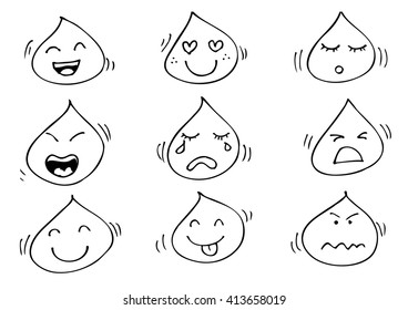 Water drop emoticons. Hand drawing illustration.