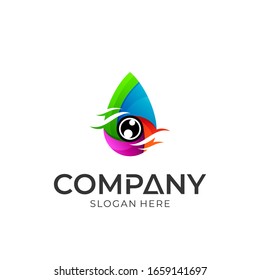 Plantilla de logotipo para el ojo con gota de agua. Estilo colorido. Logotipo listo para su uso. Identidad de empresa.