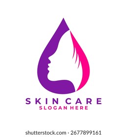 Gota de agua con Plantilla de Vector de diseño de logotipo facial. Icono de diseño de logotipo de Naturaleza de piel