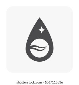 Water drop, fall or droplet vector icon. Liquid or fluid with simple abstract shape. Concept for nature, natural, clean, pure, wet, fresh, moisture, purified, quality, raindrop, plumbing, filtration.
