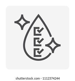 Water drop, fall or droplet vector icon. Consist of simple abstract shape, tick, check, mark sign. Concept for quality, pure, nature, natural, clean, pure, purified, purification, treatment. 48x48 px.