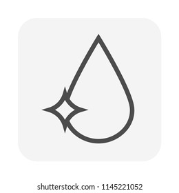 Water drop, fall or droplet vector icon. Liquid or fluid with simple abstract shape. Concept for nature, natural, clean, pure, wet, fresh, moisture, purified, quality, raindrop, plumbing, filtration.