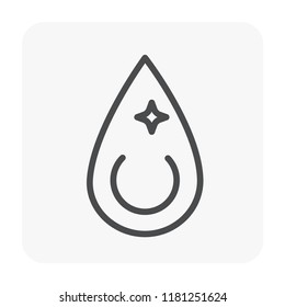 Water drop, fall or droplet vector icon. Liquid or fluid with simple abstract shape. Concept for nature, natural, clean, pure, wet, fresh, moisture, purified, quality, raindrop, plumbing, filtration.