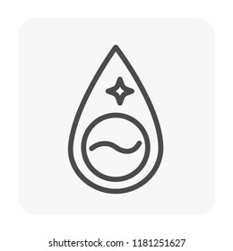 Water drop, fall or droplet vector icon. Liquid or fluid with simple abstract shape. Concept for nature, natural, clean, pure, wet, fresh, moisture, purified, quality, raindrop, plumbing, filtration.