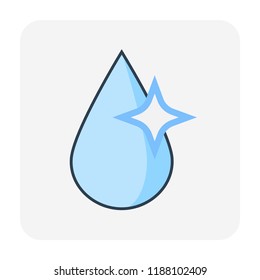 Water drop, fall or droplet vector icon. Liquid or fluid with simple abstract shape. Concept for nature, natural, clean, pure, wet, fresh, moisture, purified, quality, raindrop, plumbing, filtration.