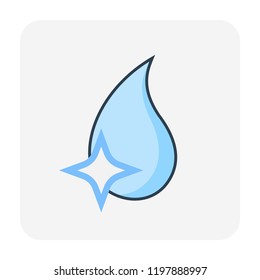 Water drop, fall or droplet vector icon. Liquid or fluid with simple abstract shape. Concept for nature, natural, clean, pure, wet, fresh, moisture, purified, quality, raindrop, plumbing, filtration.