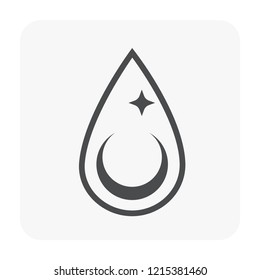 Water drop, fall or droplet vector icon. Liquid or fluid with simple abstract shape. Concept for nature, natural, clean, pure, wet, fresh, moisture, purified, quality, raindrop, plumbing, filtration.
