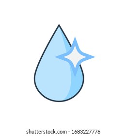 Water drop, fall or droplet vector icon. Liquid or fluid with simple abstract shape. Concept for nature, natural, clean, pure, wet, fresh, moisture, purified, quality, raindrop, plumbing, filtration.