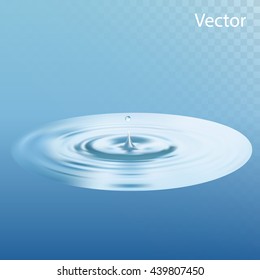 Water drop falling down with ripple or circle, riffle. 3d illustration. Blue water surface isolated. vector. 3d illustration. Raindrop. Light.