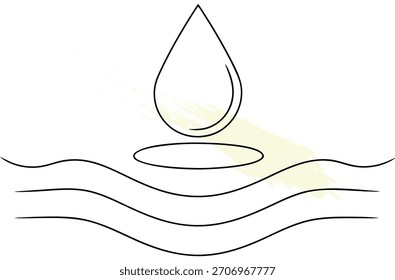 Gota de agua que cae en la superficie ondulada con diseño de fondo abstracto