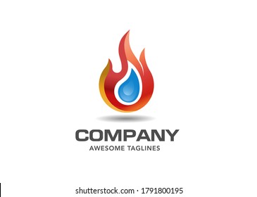 Water drop & fire flame for industrial logo