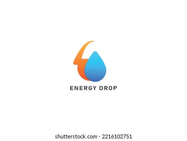 Water drop Flash Thunderbolt Logo design green energy vector