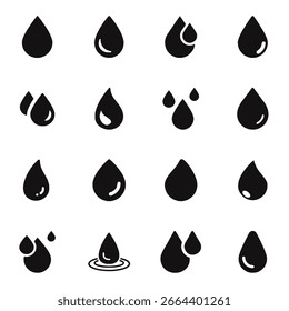 Conjunto de iconos planos de gota de agua