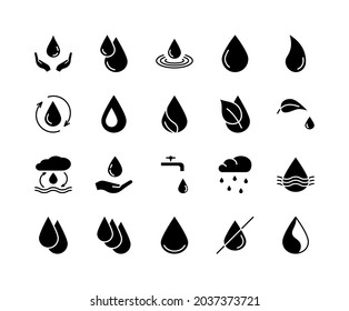Water drop flat line icons set. Raindrop, water cycle, tear, rain, splash symbols. Simple flat vector illustration for clinic, web site or mobile app.