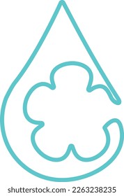 Water drop and Flower Outline Logo Design. Refresh and Hydration Icon. Blue Vector Line Art. Nature Care Concept.