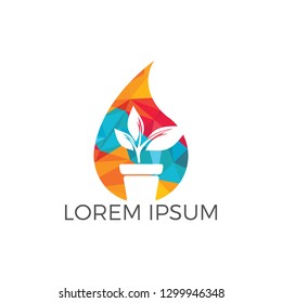 Water drop and Flower pot logo. Plant growth vector logo design.