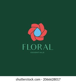 Water drop with flower simple minimal logo icon sign design concept. Vector illustration