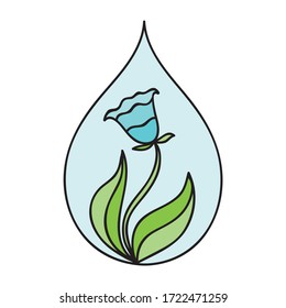 Water drop with flower. Vector illustration