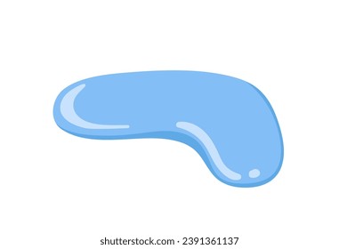 Water drop flowing down. Fresh clean aqua droplet falling. Pure liquid blot leaking, dripping. Droplet, blob, waterdrop. Fluid design element. Flat vector illustration isolated on white background