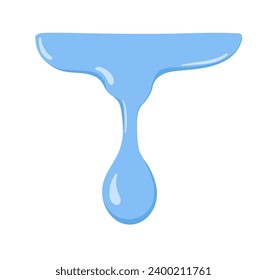 El agua cae fluyendo, goteando. Cae una gota de agua. Líquido limpio azul, derretimiento de líquido, fugas, huida. Agua clara y cristalina, elemento de diseño. Ilustración vectorial plana aislada en fondo blanco