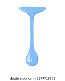Water drop flowing, falling down. Blue clear pure waterdrop dripping, melting, leaking. Aqua liquid, aquatic fluid. Watery design element. Flat vector illustration isolated on white background