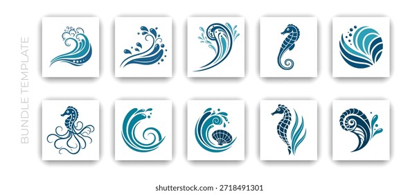 Wassertropfen- und Fluidwellenlinie Art Icon Set Vektorgrafik