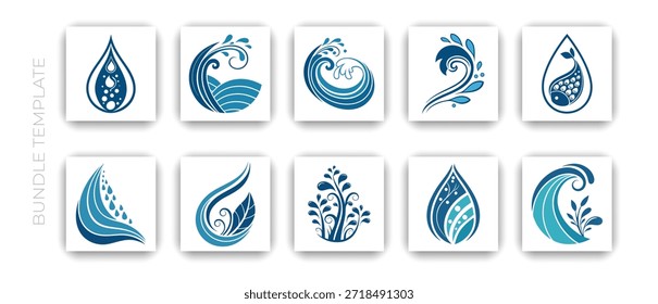 Wassertropfen- und Fluidwellenlinie Art Icon Set Vektorgrafik