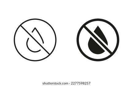 Water Drop Forbidden Silhouette and Line Icon Set. Liquids are Prohibited Black Pictogram. Do Not Drink Water Symbol Collection. Isolated Vector Illustration.