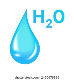 
Water drop with water formula isolated on white background