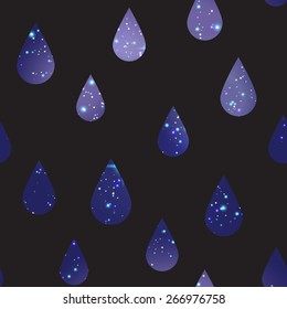 Water drop galaxy stars vector seamless pattern