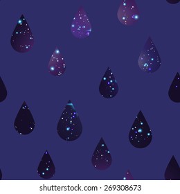 Water drop galaxy stars vector seamless pattern