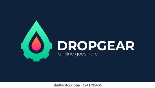 water drop gear energy engineering logo vector icon illustration. simple gear drop logo vector, icon, element, and template for company